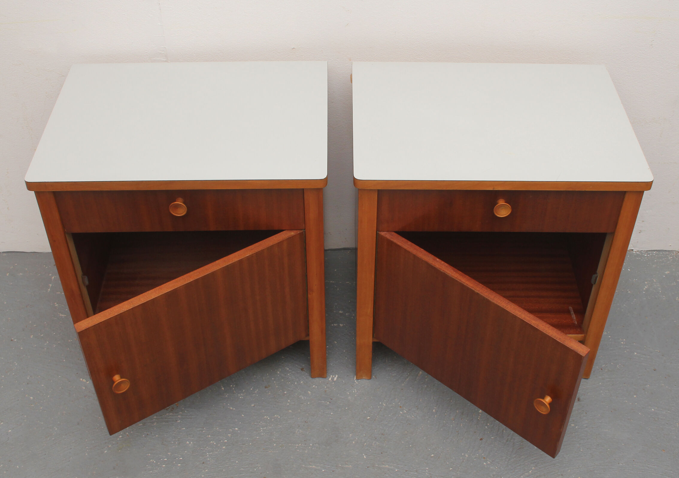 Pair of nightstands in walnut and formica 1950