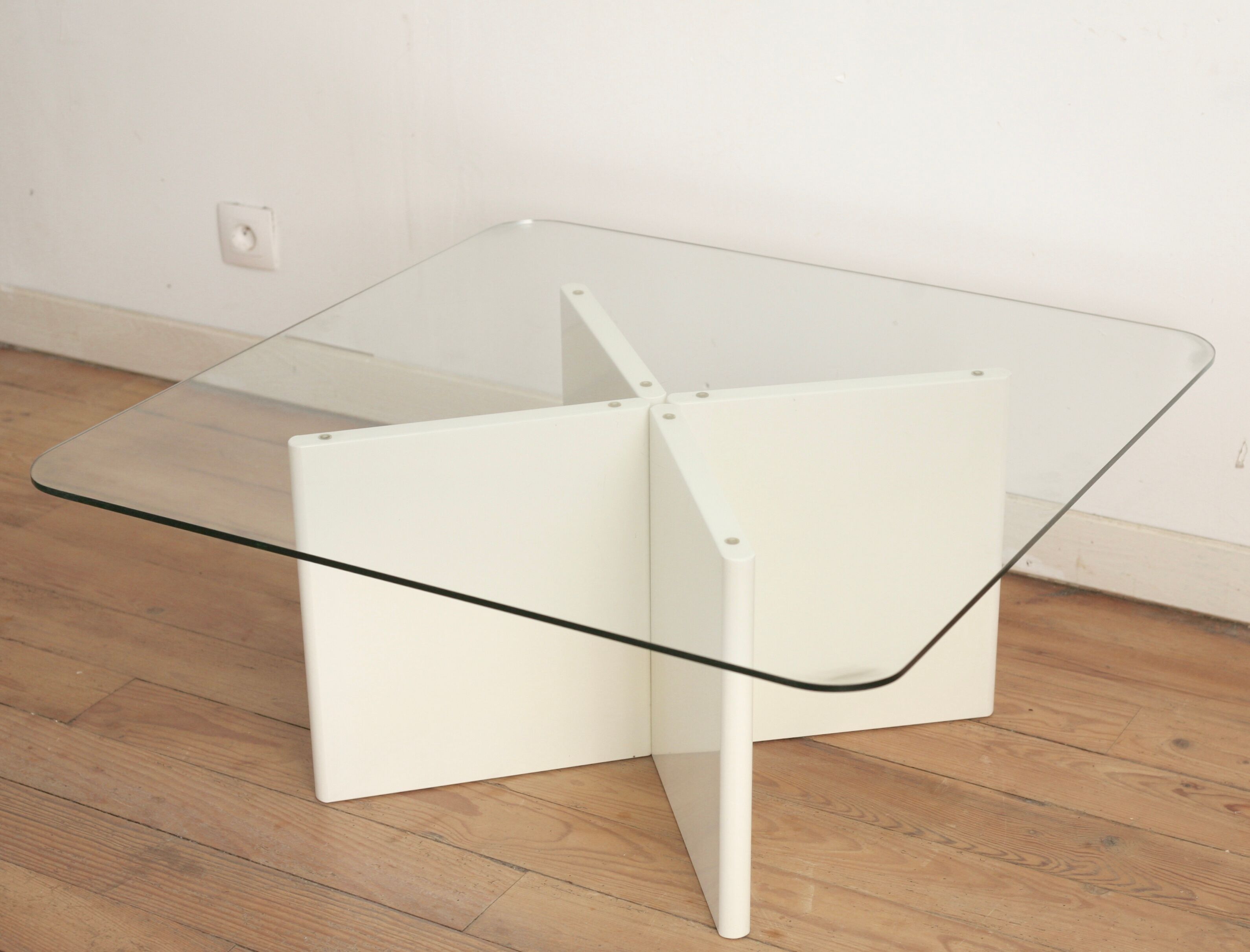 Wood and glass coffee table , France, circa 1980