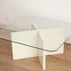 Table basse bois laqué et dalle de verre, France, 1980