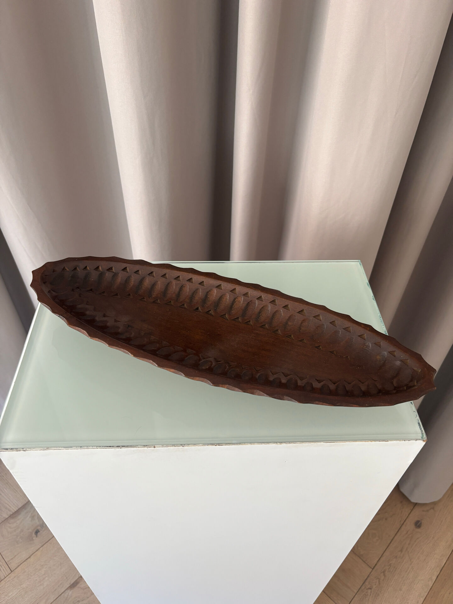 Hand-Carved Brutalist Wooden Centerpiece, 1970s