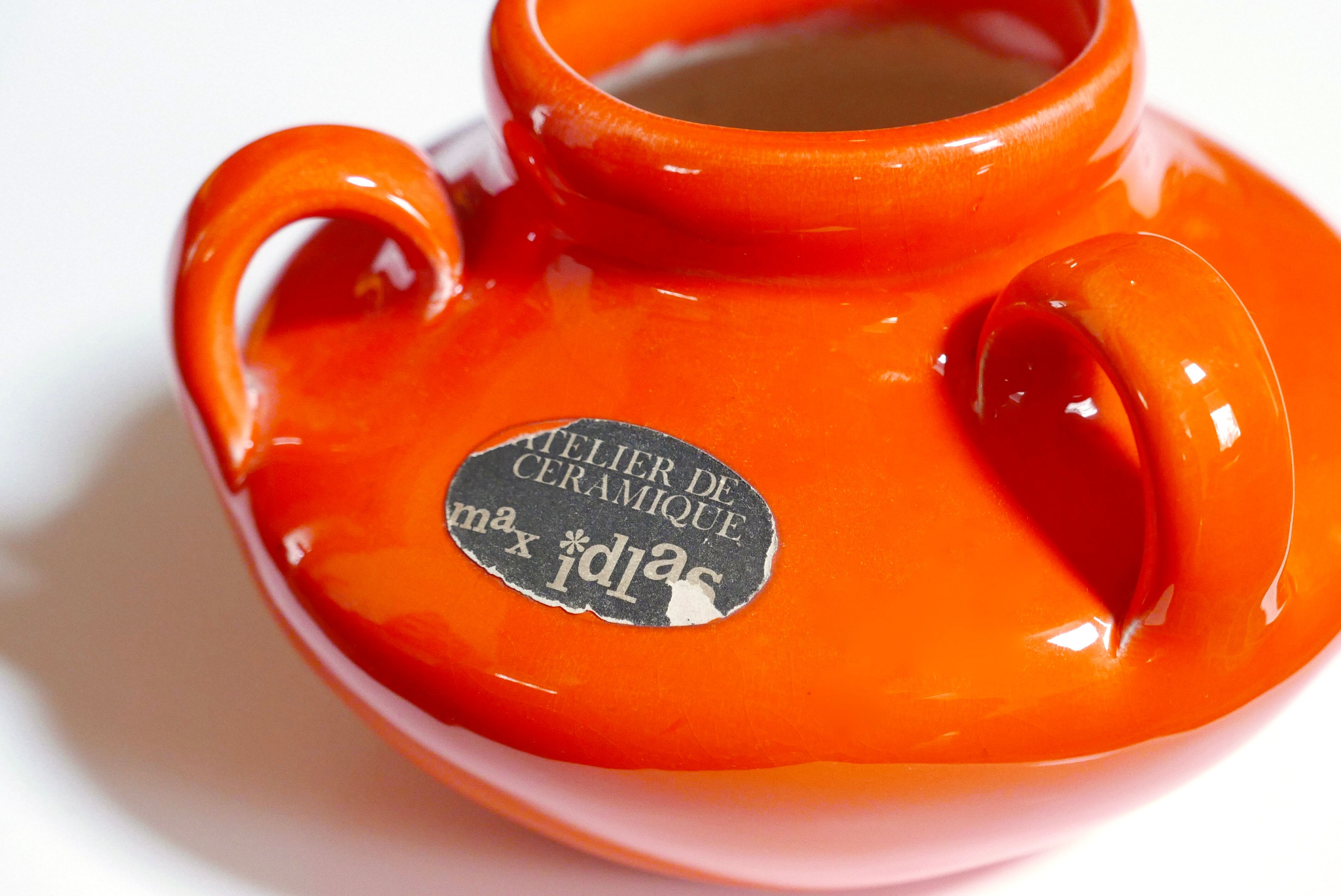 Max Idlas ceramic orange handle vase, 1960s