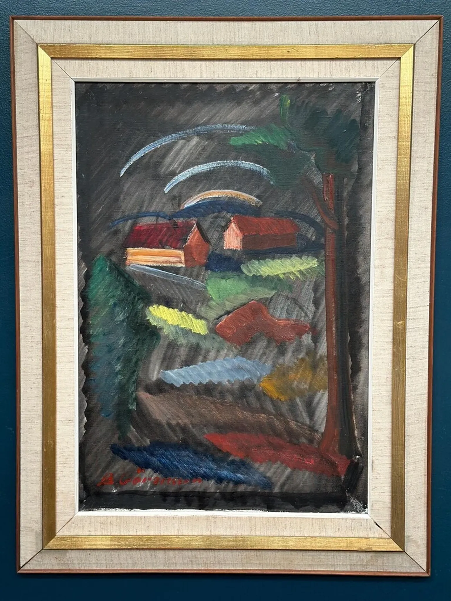 Large Original Swedish Oil on Canvas – “Landscape” by Bror Göransson – Signed – Vintage & Framed – 83 × 63 cm (32.7" × 24.8")
