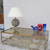 Rectangular coffee table in brass and chromed metal 1970 design