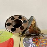 Chromed metal pear - 1 carafe and 6 amber crystal glasses - liquor cellar