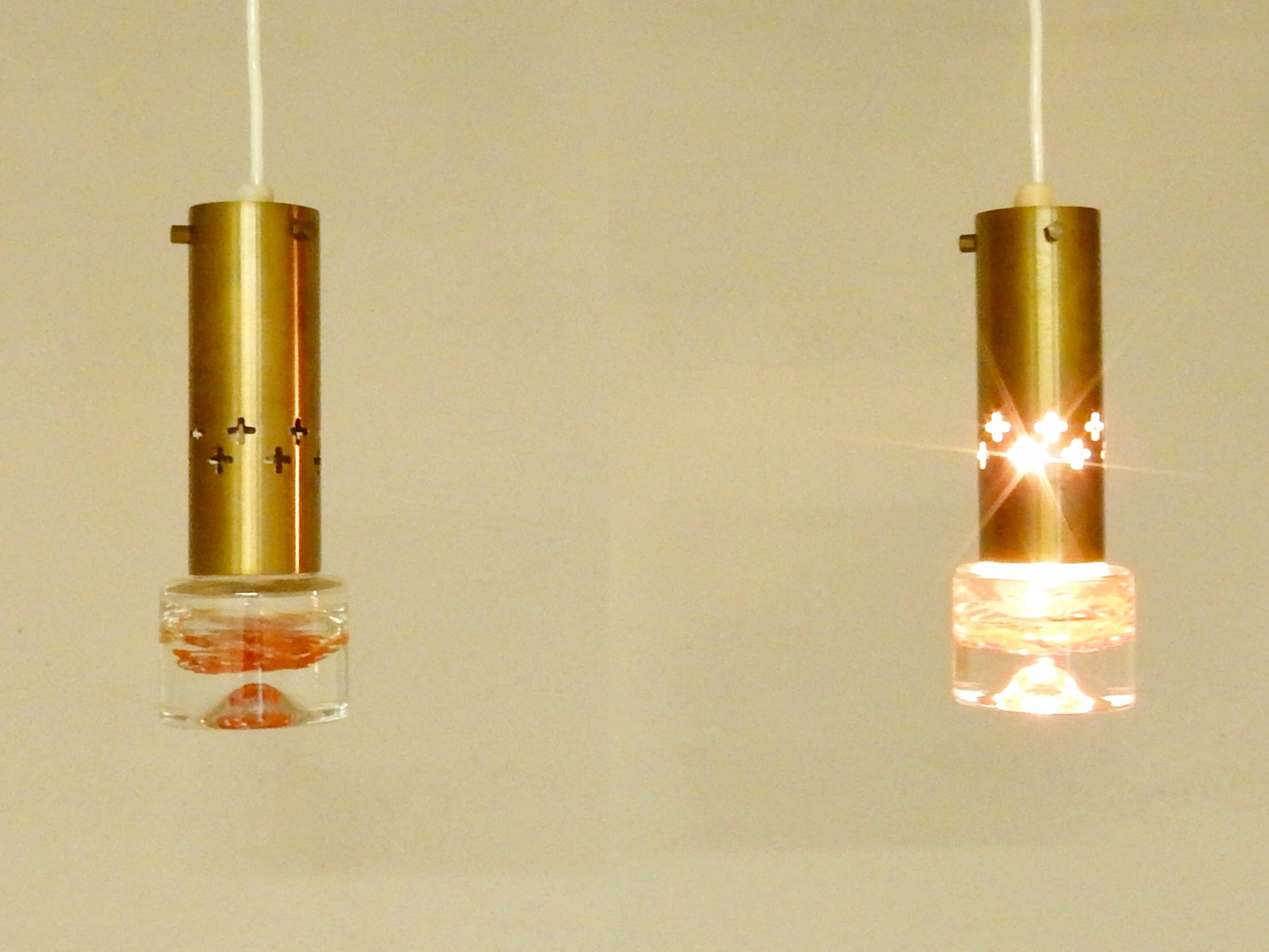 Set of two brass and glass pendant lamps for Örsjö Belysning, Sweden 1960's