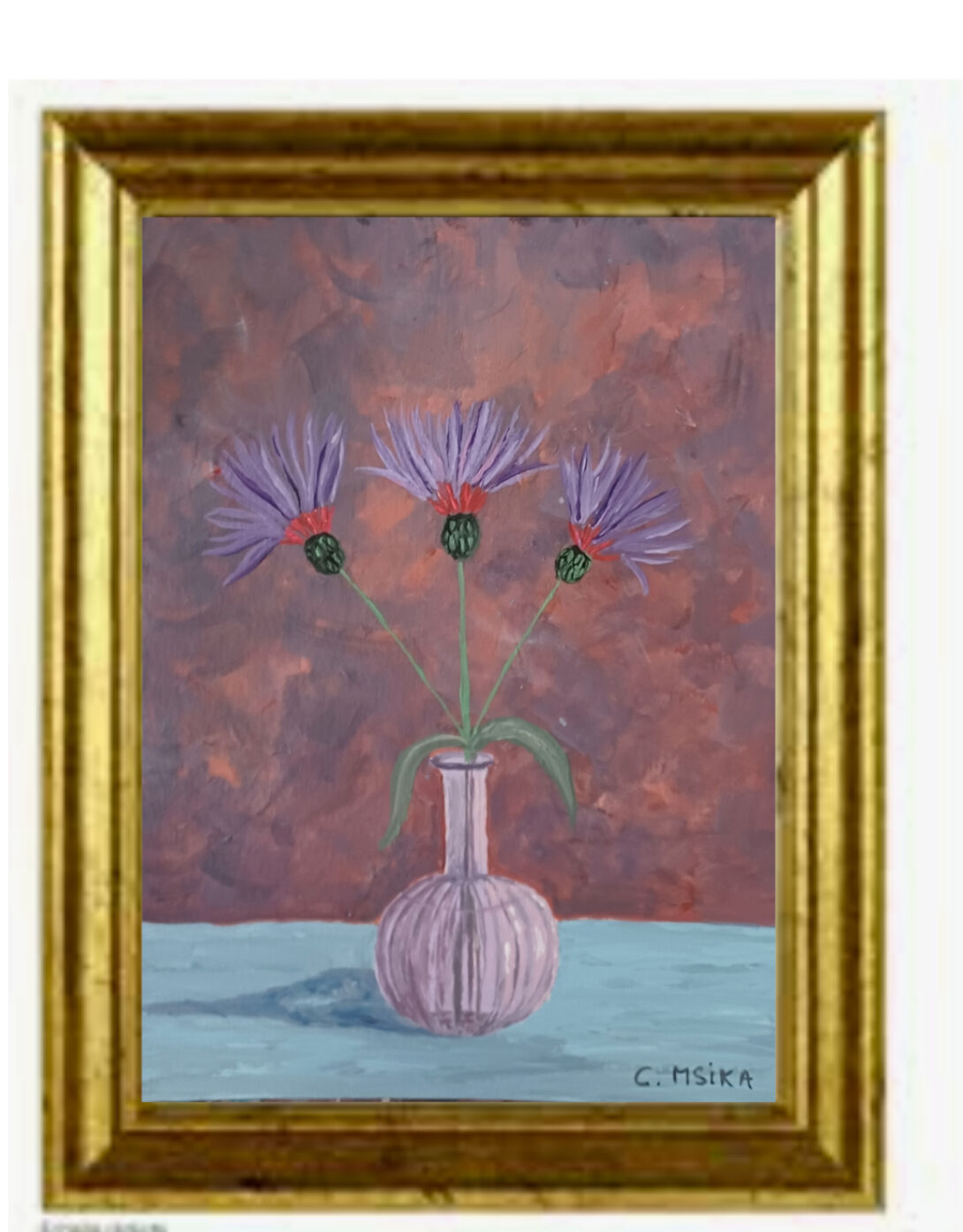 Peinture (13x18) représentant des bleuets