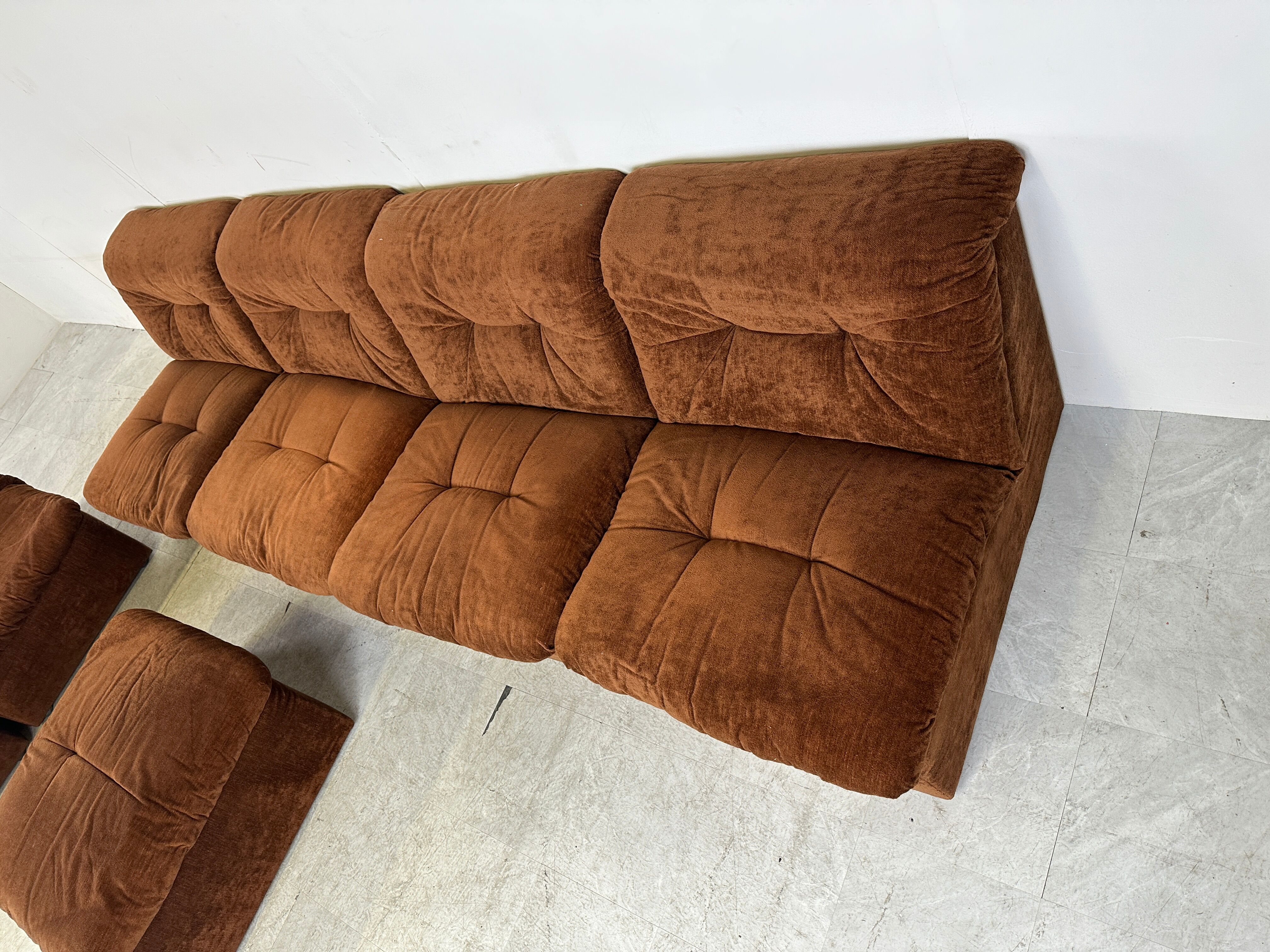 Vintage brown fabric modular sofa, 1970s