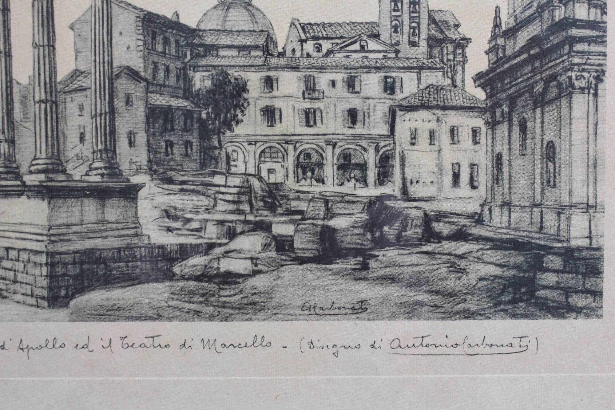 Framed lithograph reproduction drawing ruins of Rome by Antonio Carbonati vintage