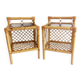 Mid-Century Bamboo and Rattan Nightstands, Spain, Hand-Crafted, 1970s