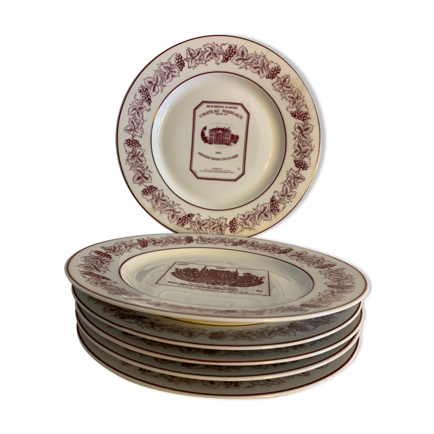 6 plates Limoges Grands Vins de Bordeaux and Châteaux du Médoc