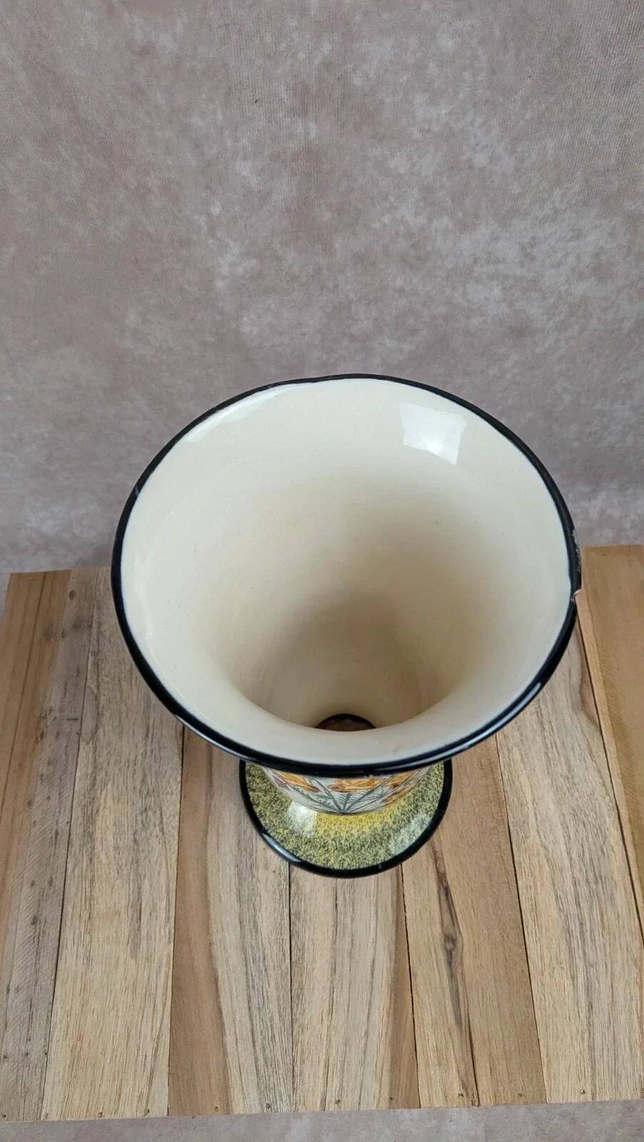 Antique Henriot Quimper vase with Breton floral decoration.