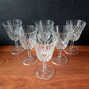 6 large champagne glasses vmc reims "champagne" pattern vintage france