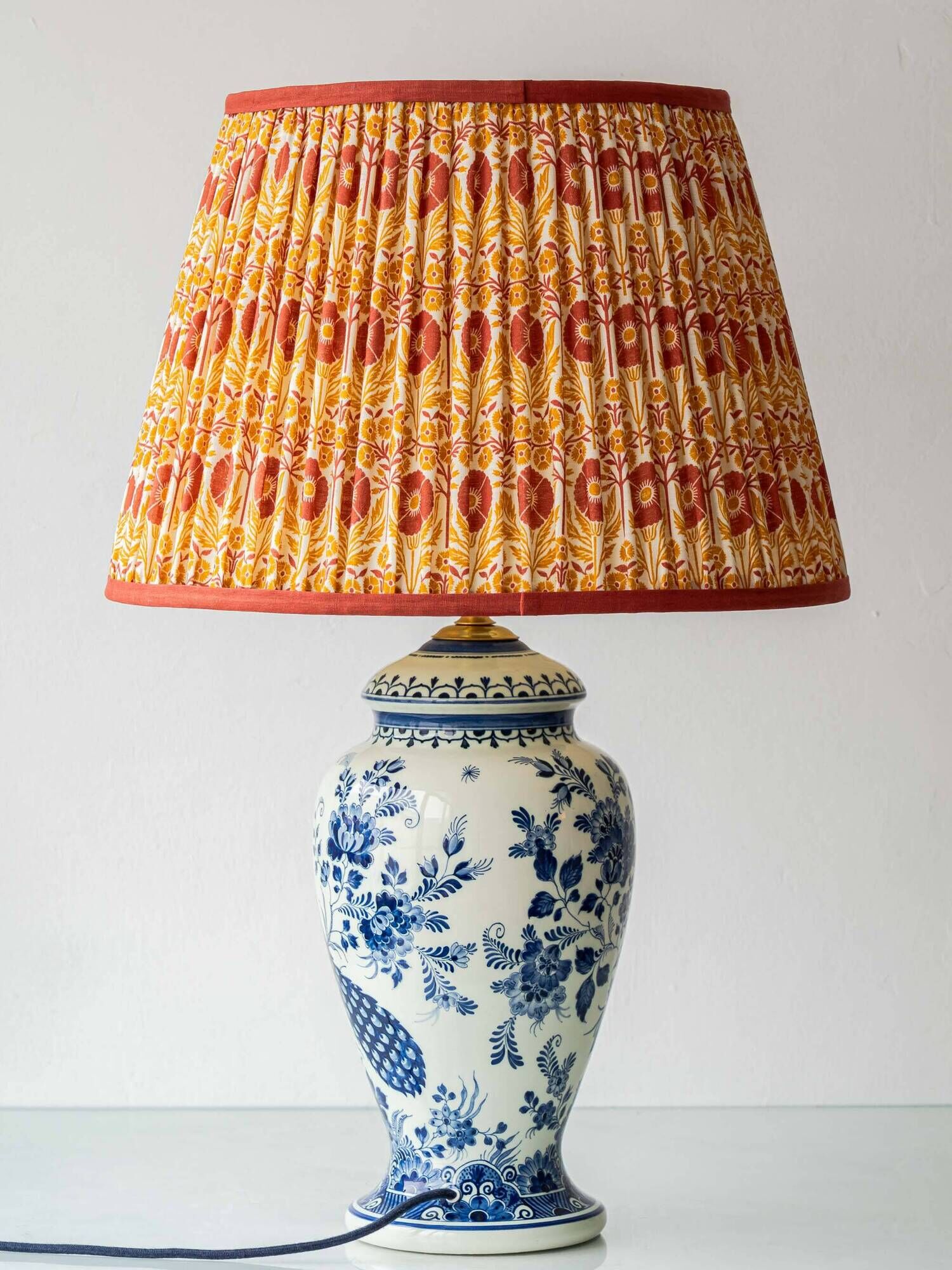 Vintage Table Lamp in Delft Style, Hand-Painted Blue and White, Ram Arnhem, New Shade