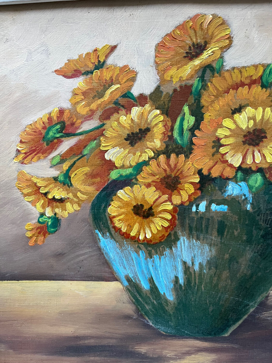 Huile « bouquet fleurs orange » encadrée