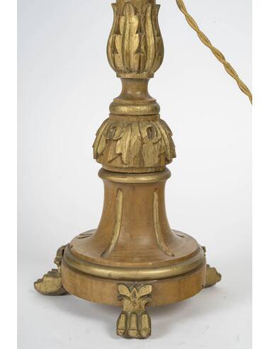 Carved wooden lamp, old candle holder, 19th century, Napoleon III period.