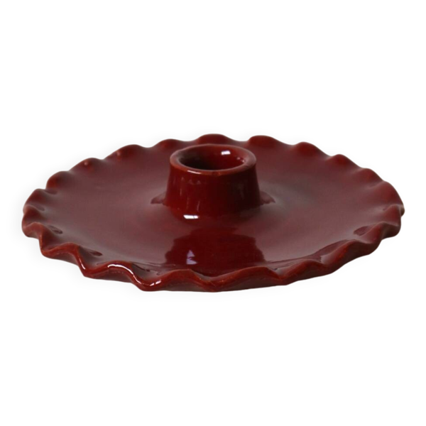 Bougeoir en céramique bordeaux assiette dentelée
