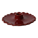 Burgundy ceramic candle holder with serrated plate