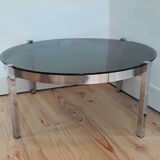Coffee table chrome metal smoked glass