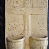 Terracotta plaque signed MSD Anne Dangar Moly-Sabata enamelled with double holy water font