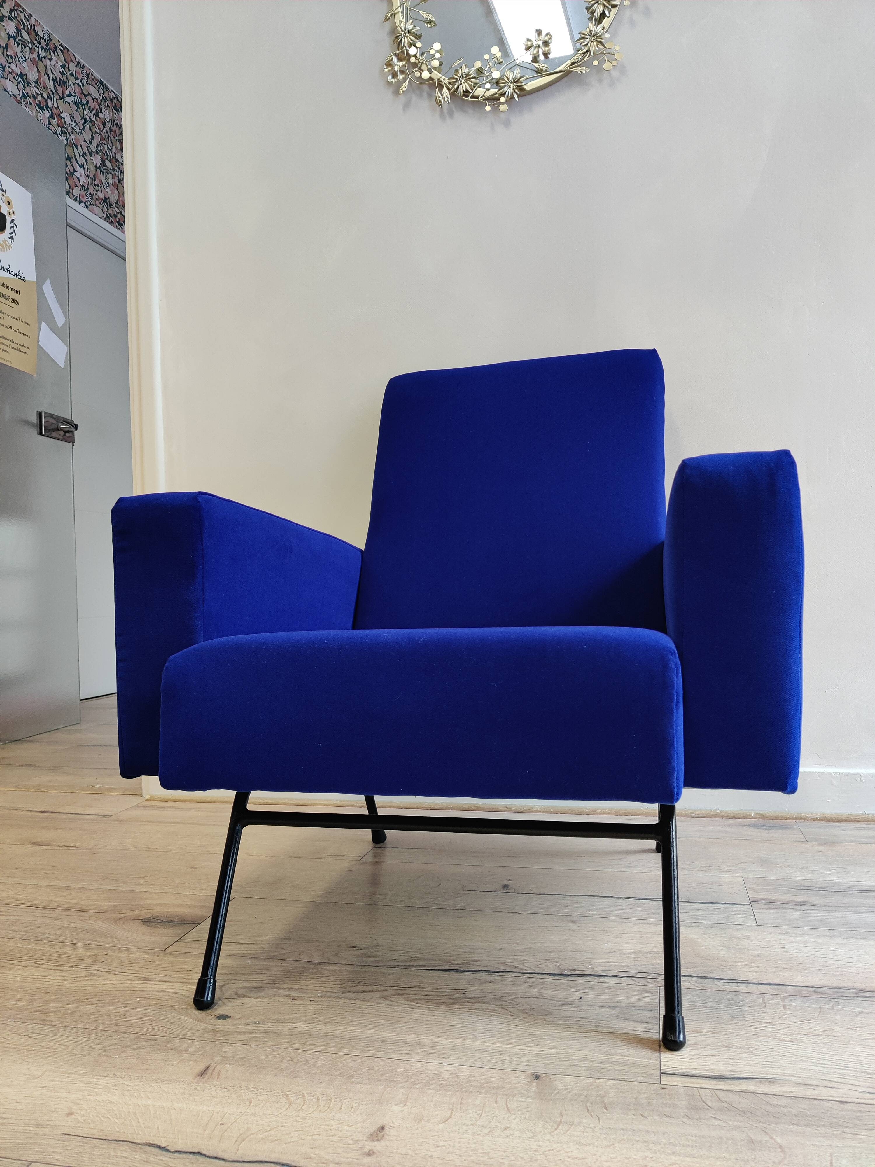 Vintage blue velvet armchair