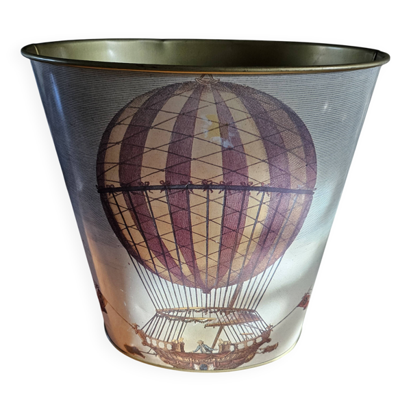 Corbeille à papier vintage Massilly France – décor montgolfières, années 60