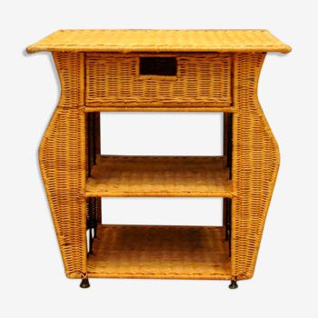 Rattan table with drawer and magazine holder