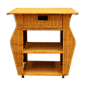 Rattan table with drawer and magazine holder