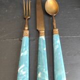 Vintage dessert cutlery set in blue bakelite