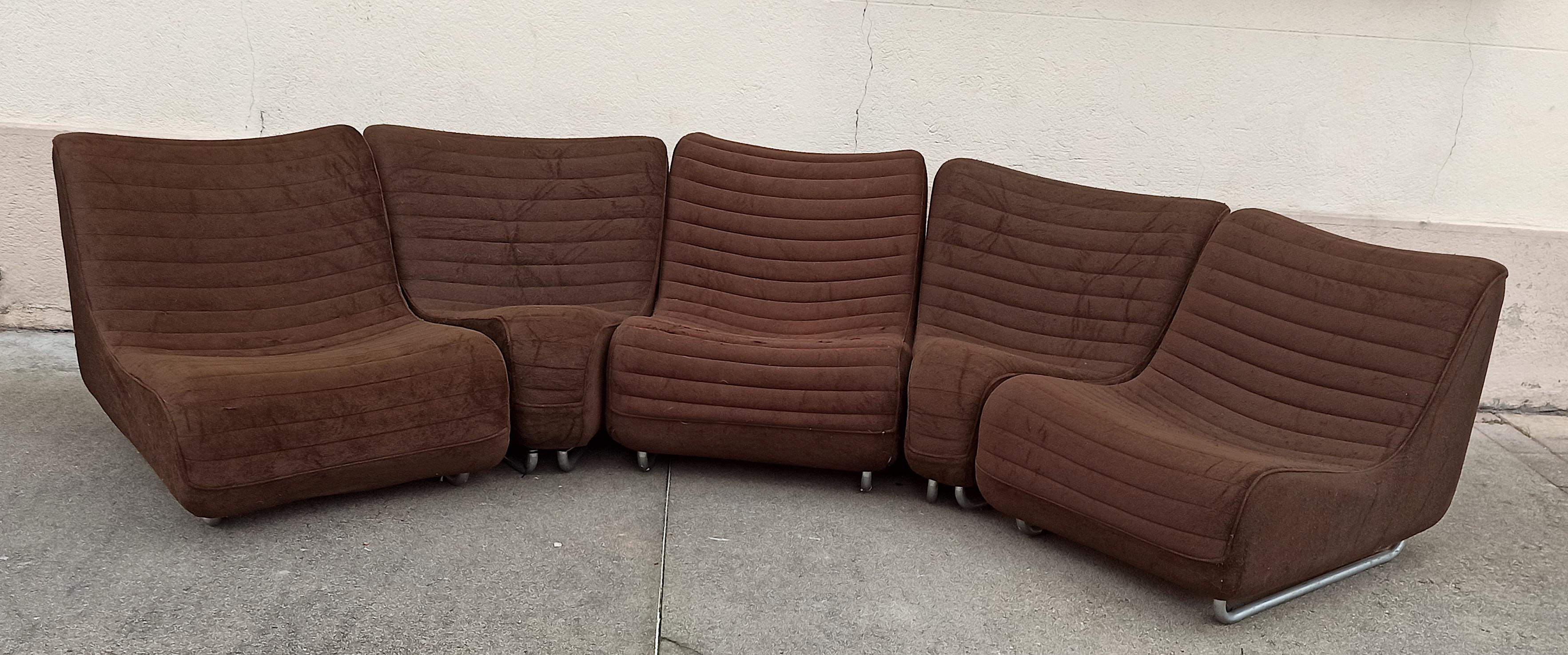 Ensemble de 5 chauffeuses marron Carl-Henrik Spak années 70