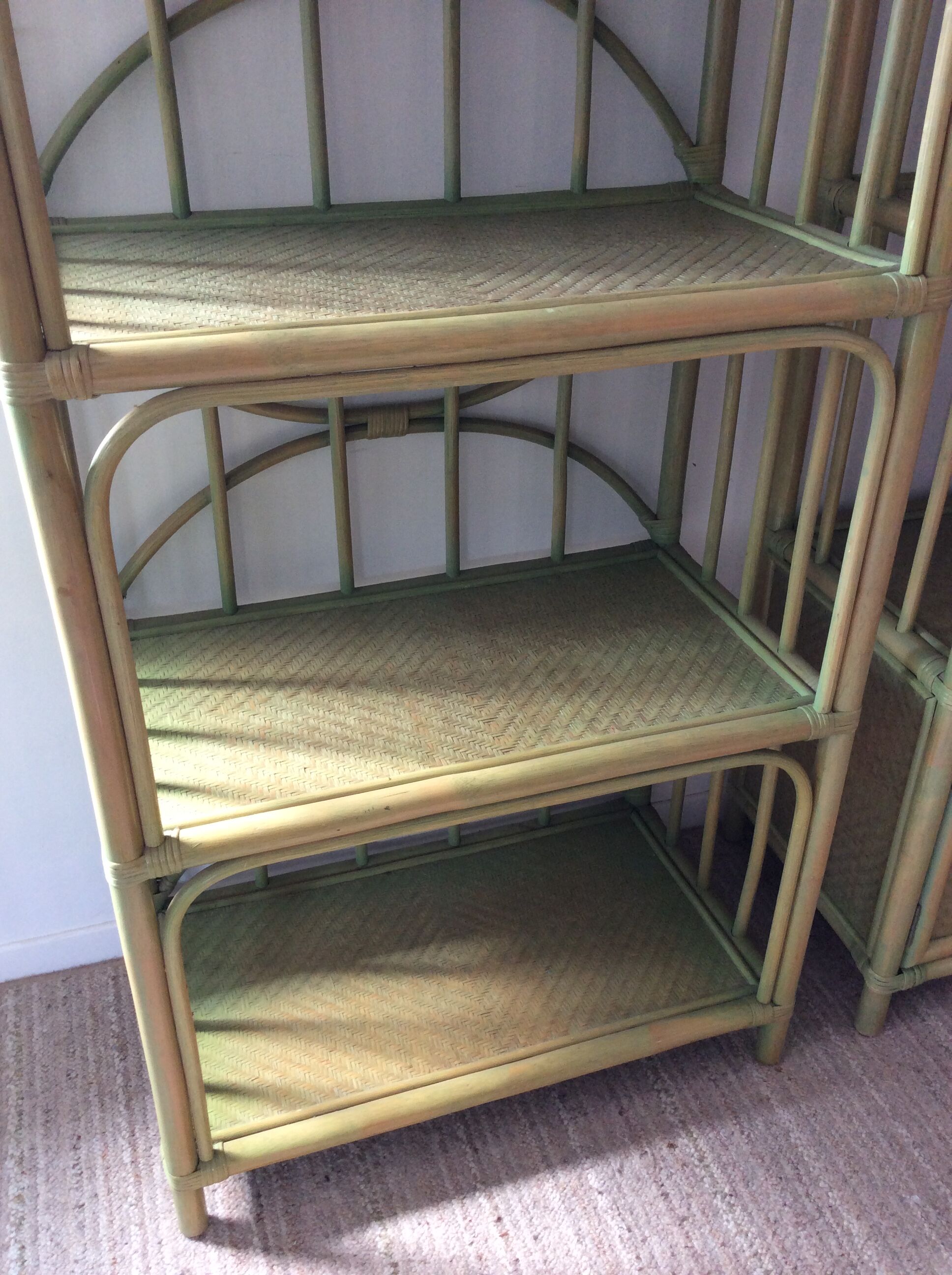 Pair of bamboo shelves from the 70s in rattan and wicker