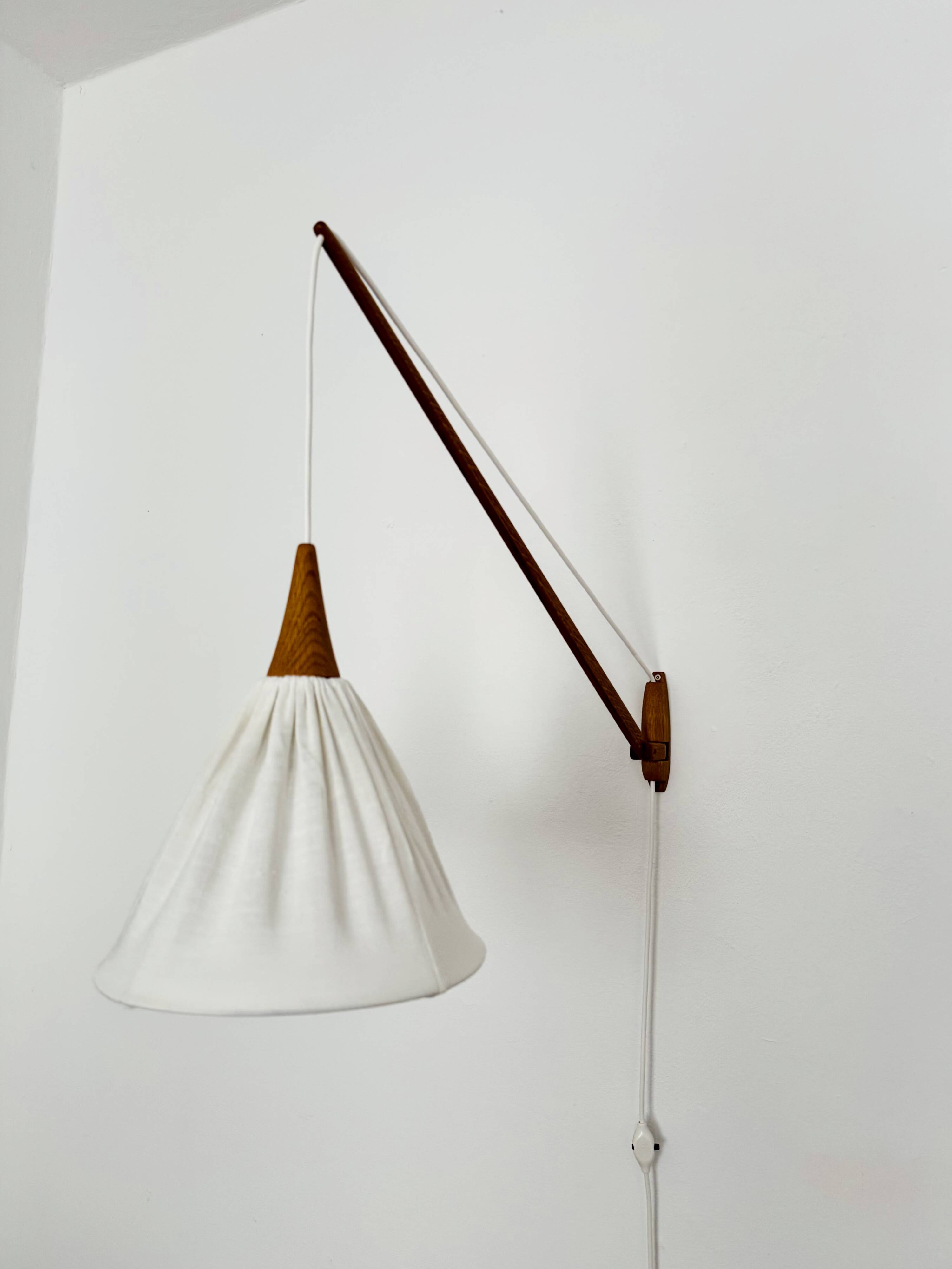 Danish Adjustable Oak Wall Lamp by Uno and Östen Kristiansson