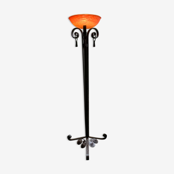 Lampadaire art déco fer forgé pâte de verre Daum & Fag