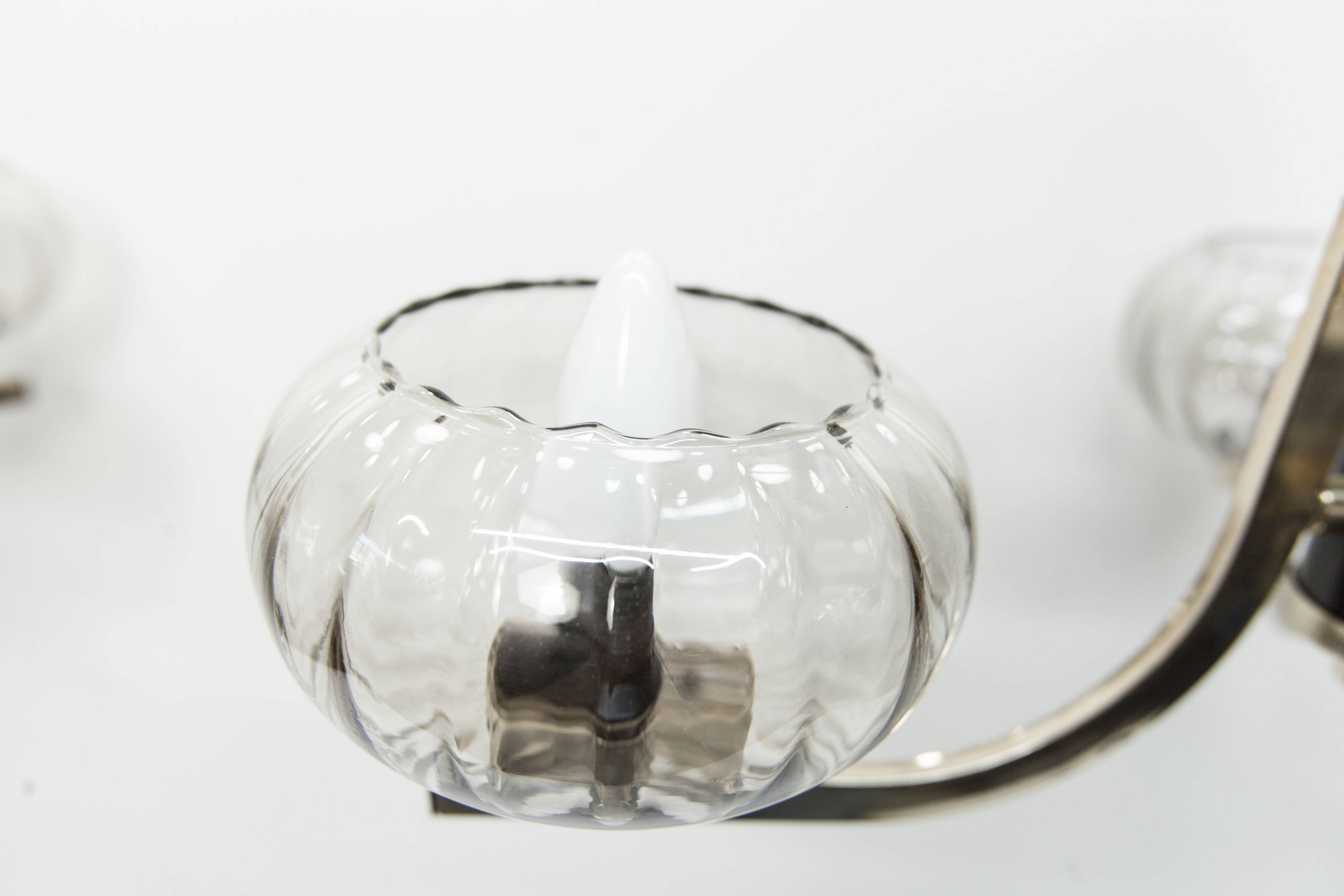 See Delmas chandelier, 3 arms, black and gold, clear glass, 1960