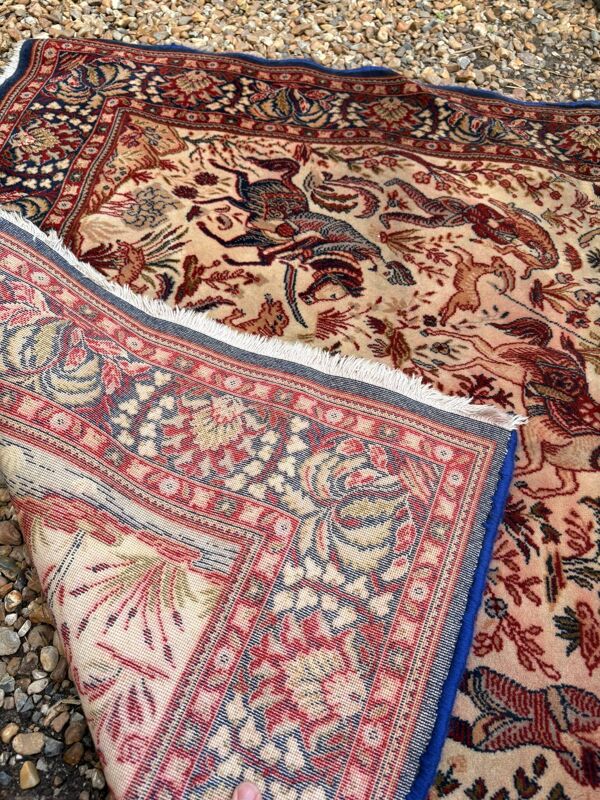 Tapis persan ispahan fait main scène chasse royale laine coton 160x110cm