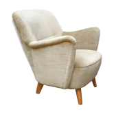 Fauteuil club organique année 50 beige glacé