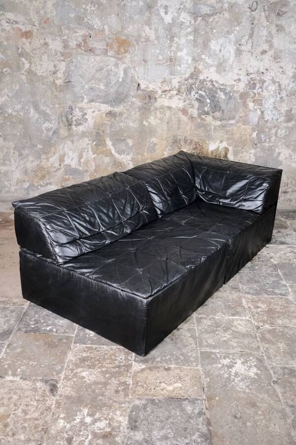 Canapé en cuir noir Player par Hans Hopfer pour Roche Bobois, 1972