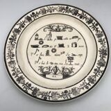 Lot of 6 plates in fine earthenware from choisy-le-roi, p&h, rebus décor; xixth