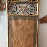 ancien miroir rotin bambou forme hibou chouette vintage