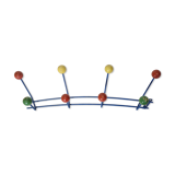Multicolored coat rack in wood and metal
