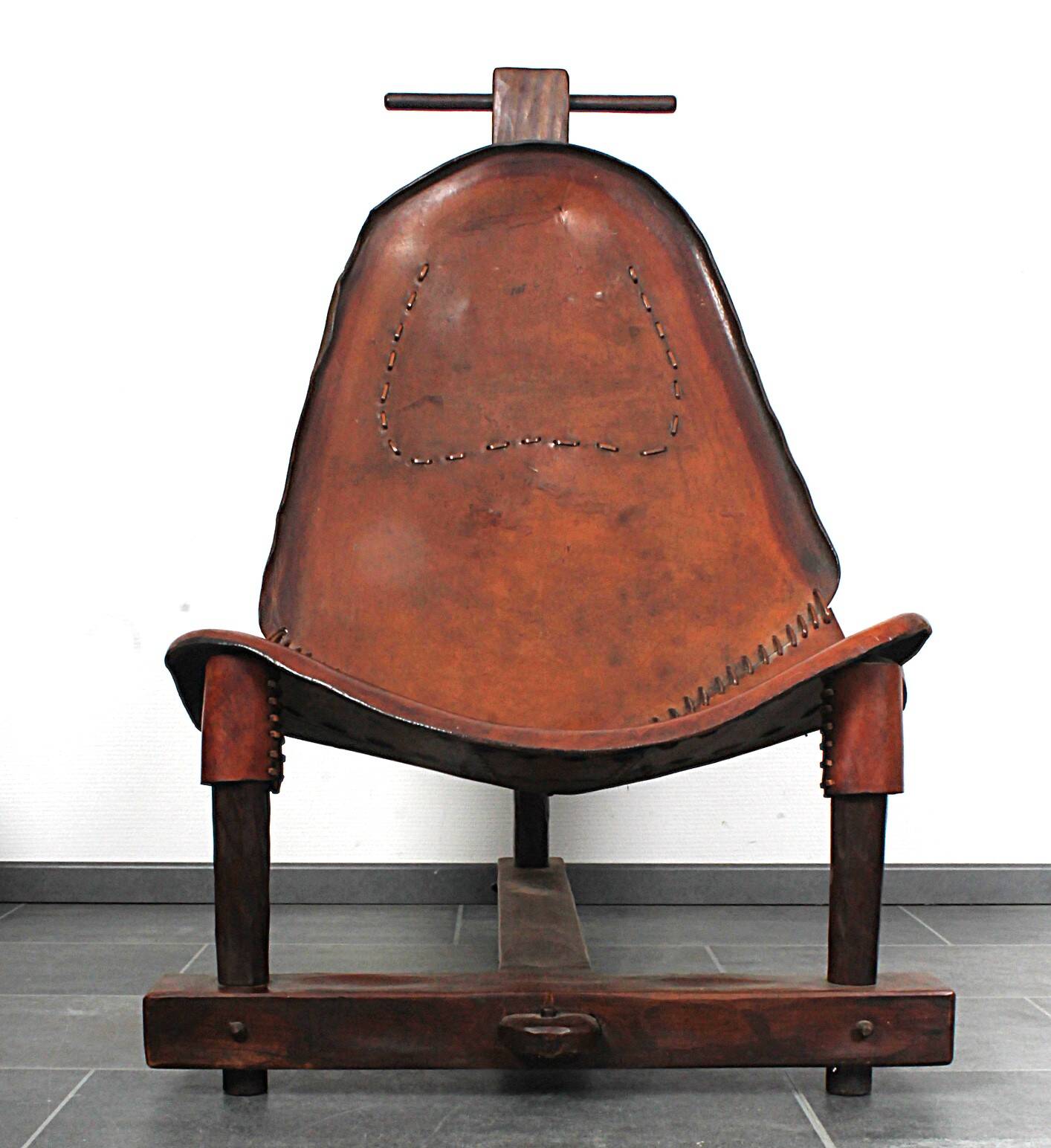 Brutalist oak lounge chair and ottoman, 1970s, set of 2