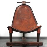 Brutalist oak lounge chair and ottoman, 1970s, set of 2