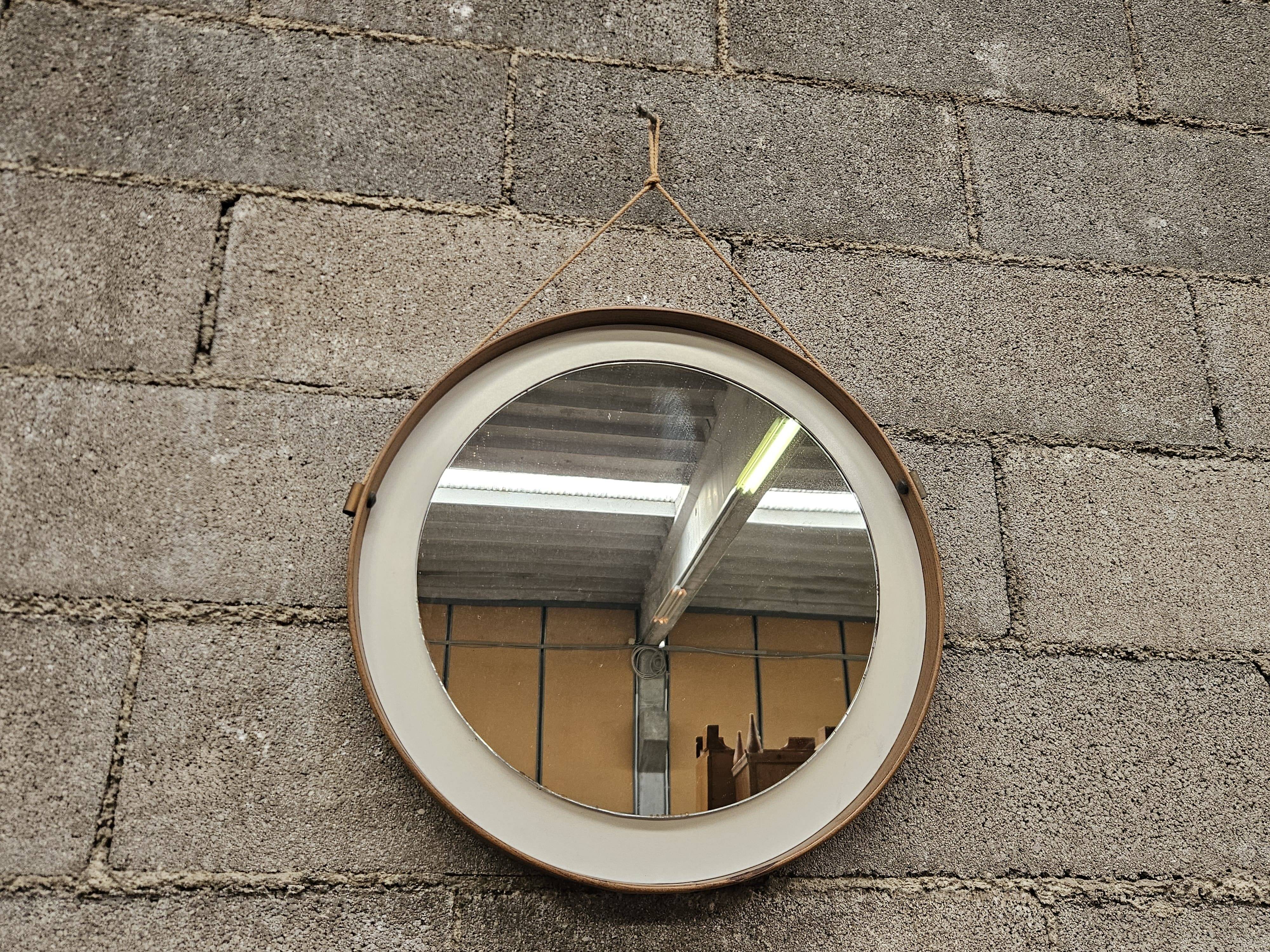 Vintage 1970s PVC and faux leather wall mirror