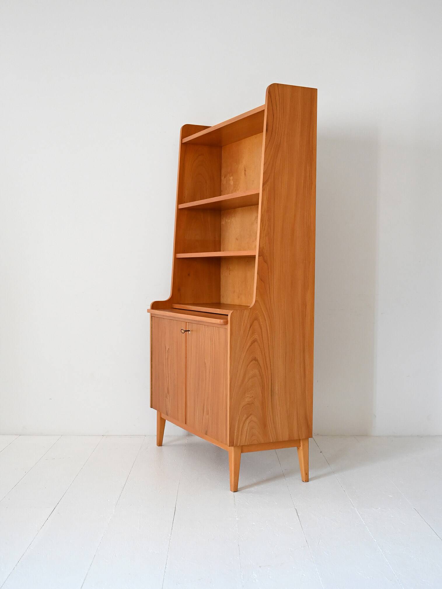 Vintage Scandinavian Elmwood Open Bookshelf Cabinet
