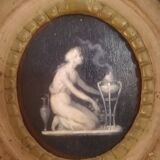 Louis XVI period mirror in patinated wood - 84x51cm