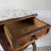 Bedside table / bedside table in veneered wood, molded and carved with foliage Louis XV style