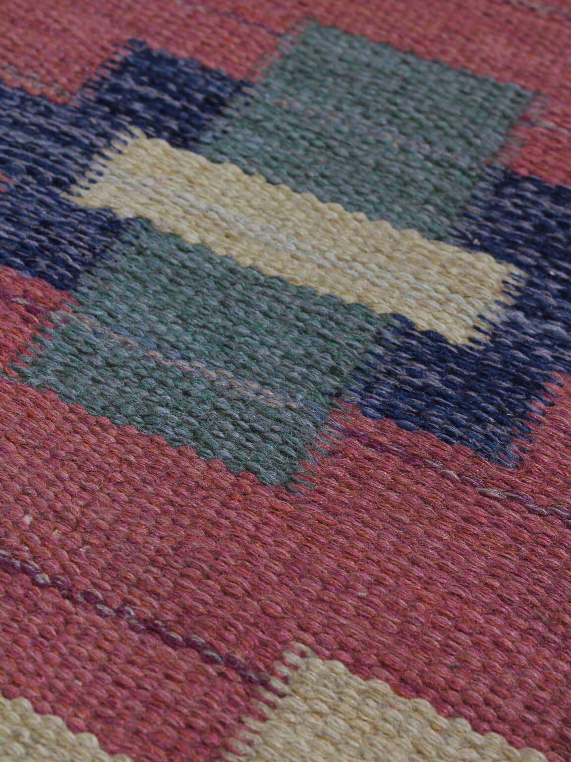 Greta Kruse Mid-Century Wool Kilim 102x264cm, Signed