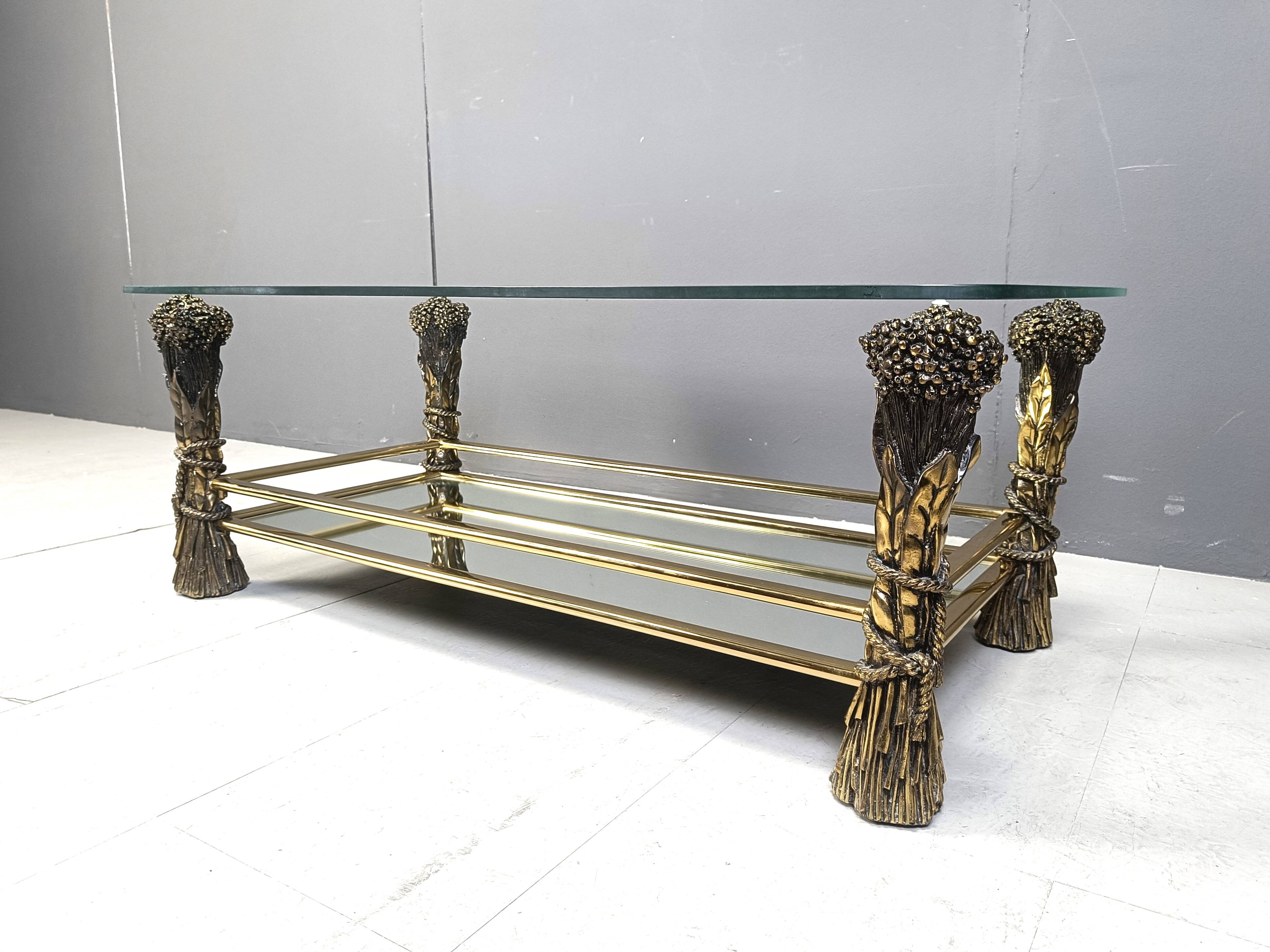 Vintage brass flower coffee table, 1970s