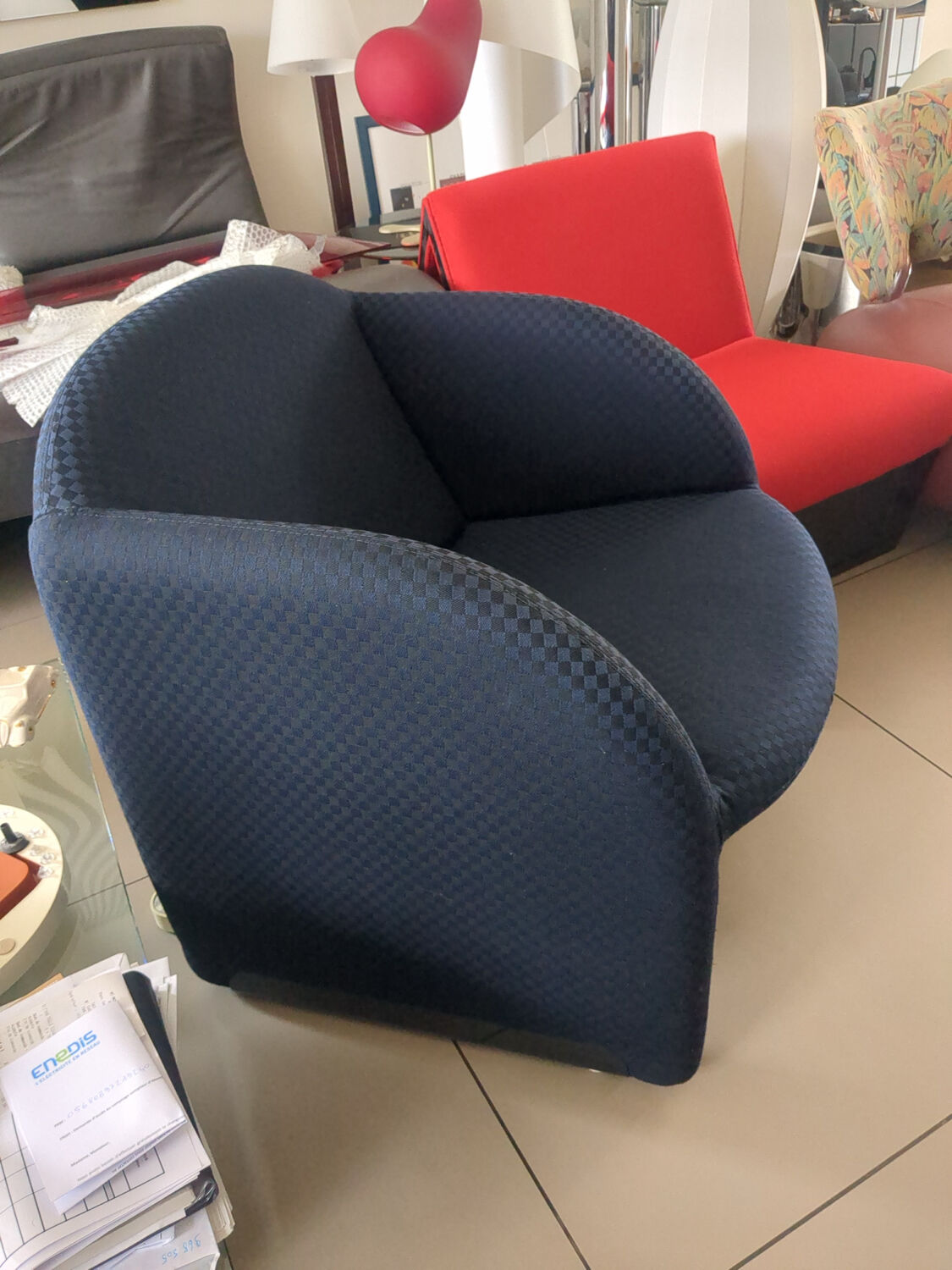 “Ben” armchair by Pierre Paulin for Artifort – 1980s – Geometric fabric