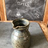 Handmade 70s-original blue enamelled sandstone pitcher