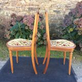 Snowshoe chairs (duo) upholstered louis XVI style of period 1920 in walnut.